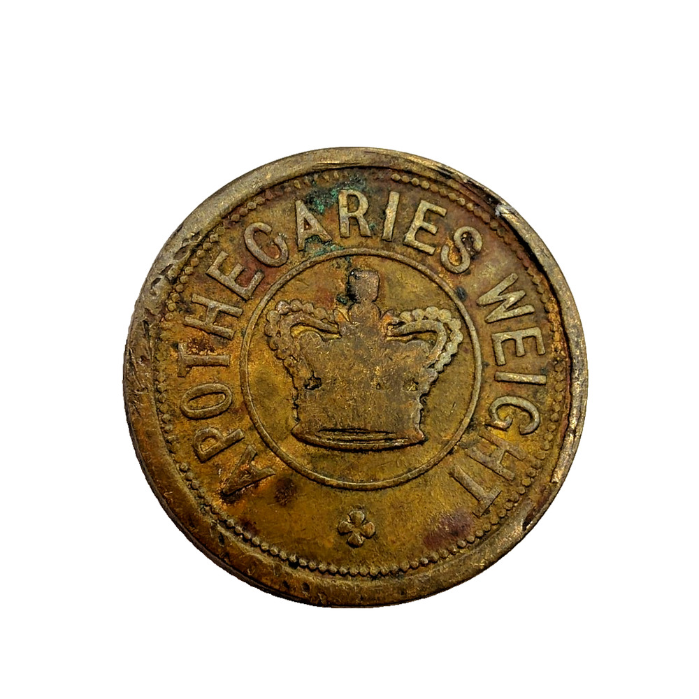 Antique Brass Apothecary Weight Two Drams 3 ij Coin Form 21.6mm